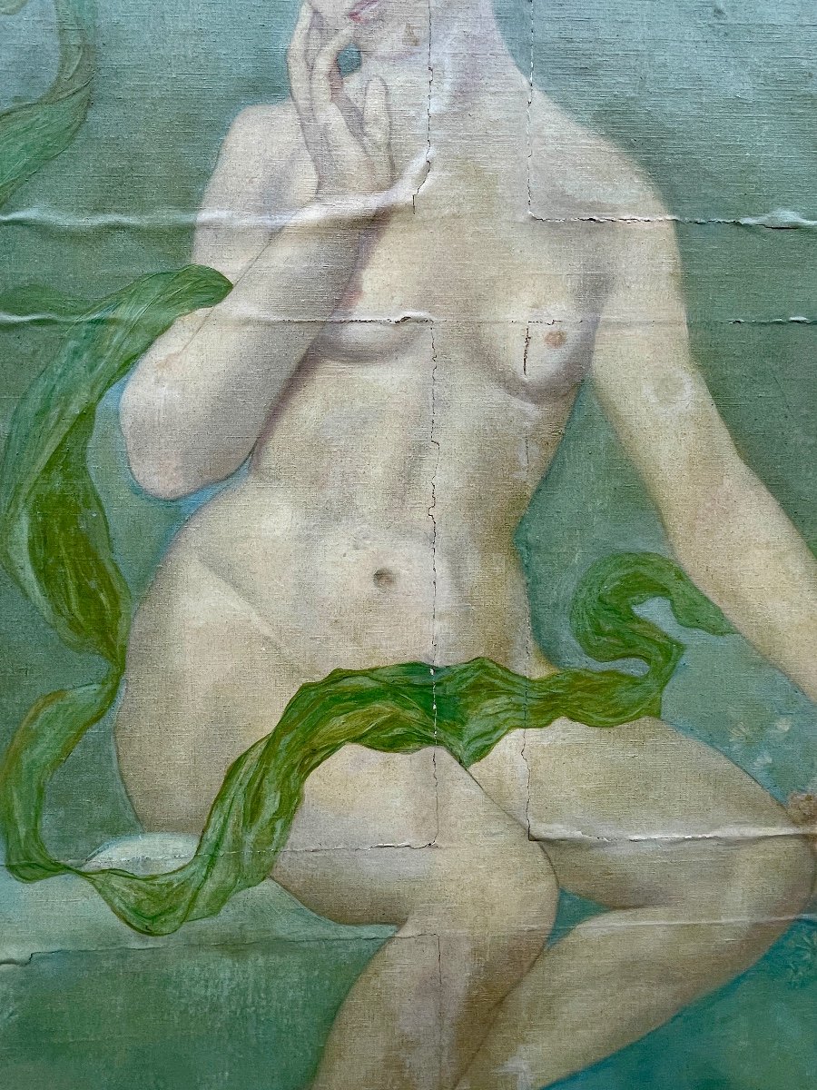 French School 1920s - Nymph - Oil On Canvas - Height: 143 Cm. -photo-4