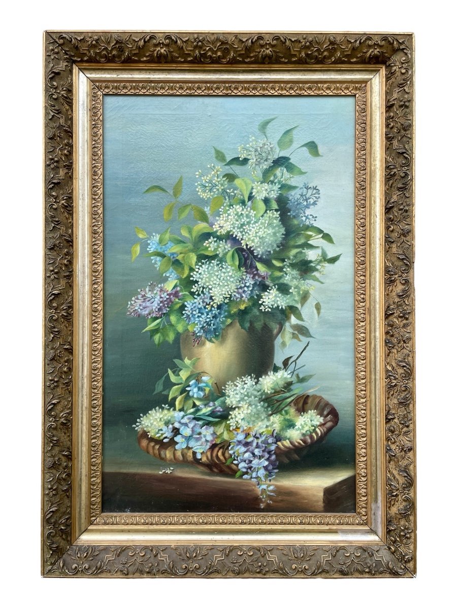 École Française Napoléon III - Vase Et Corbeille De Fleurs - Haut. : 90 Cm. -photo-7