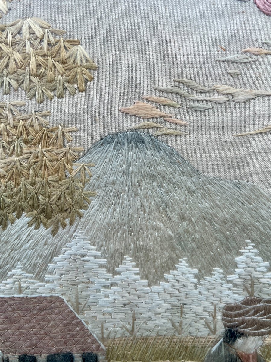 Indochina, Vietnam (20th Century) - Work In The Rice Fields - Needlework On Silk - L. 64 Cm.-photo-4