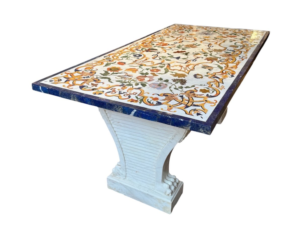 Importante Table De Salon En Pietra Dura - Long. 183,4 Cm. -photo-2