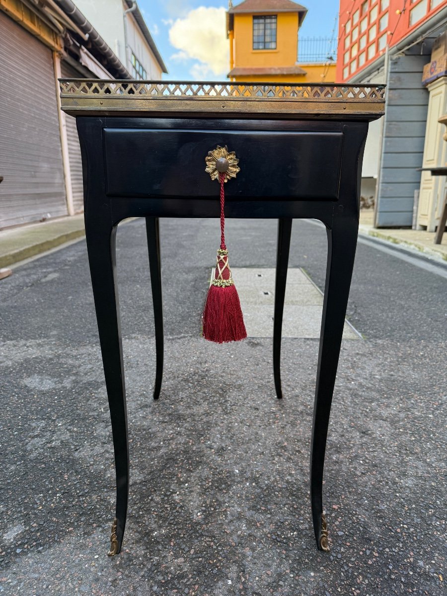 Table Volante En Bois Laqué Noir Et Marbre, Style Louis XV - Haut. 75 Cm. -photo-4