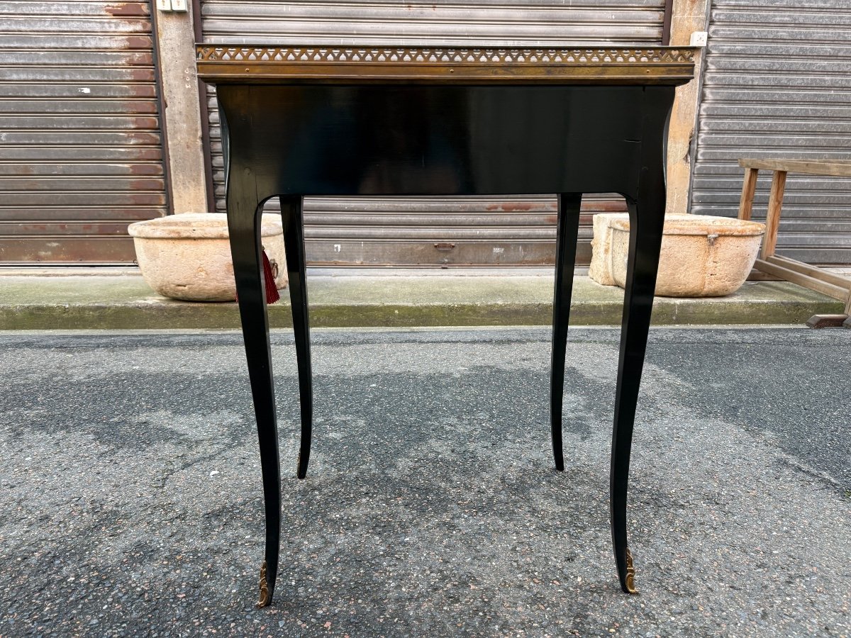 Table Volante En Bois Laqué Noir Et Marbre, Style Louis XV - Haut. 75 Cm. -photo-5