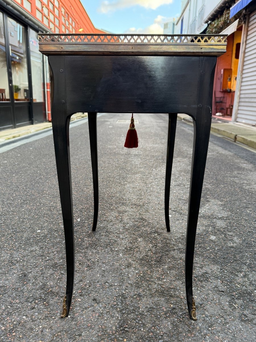 Black Lacquered Wood And Marble Flying Table, Louis XV Style - Height 75 Cm. -photo-6