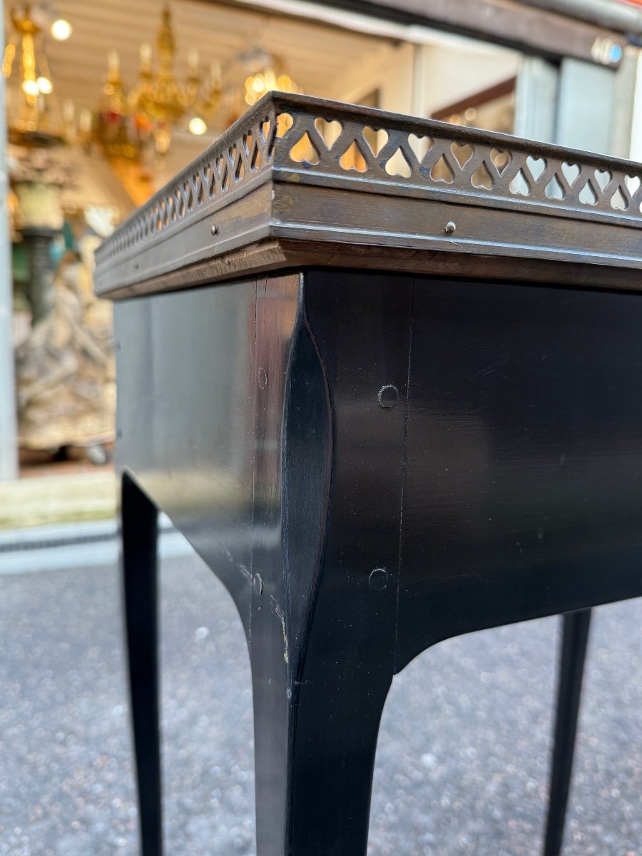 Black Lacquered Wood And Marble Flying Table, Louis XV Style - Height 75 Cm. -photo-7