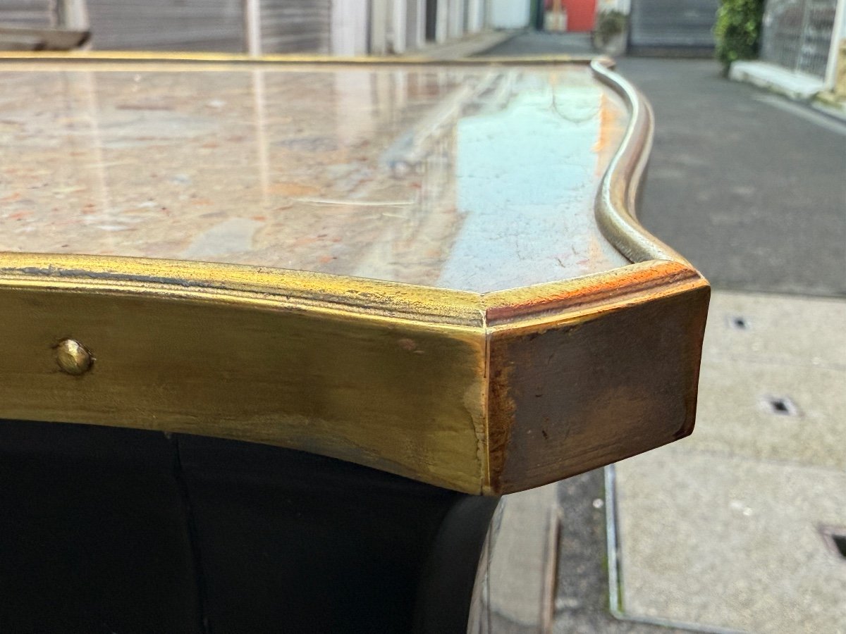 Pair Of Bedside Tables In Black Lacquered Wood And Breccia Marble, Louis XV Style - Height: 71 Cm. -photo-4