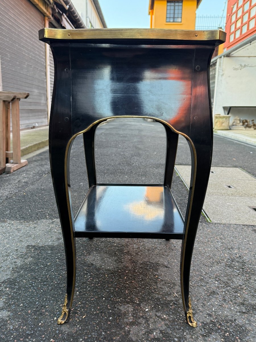 Pair Of Bedside Tables In Black Lacquered Wood And Breccia Marble, Louis XV Style - Height: 71 Cm. -photo-7