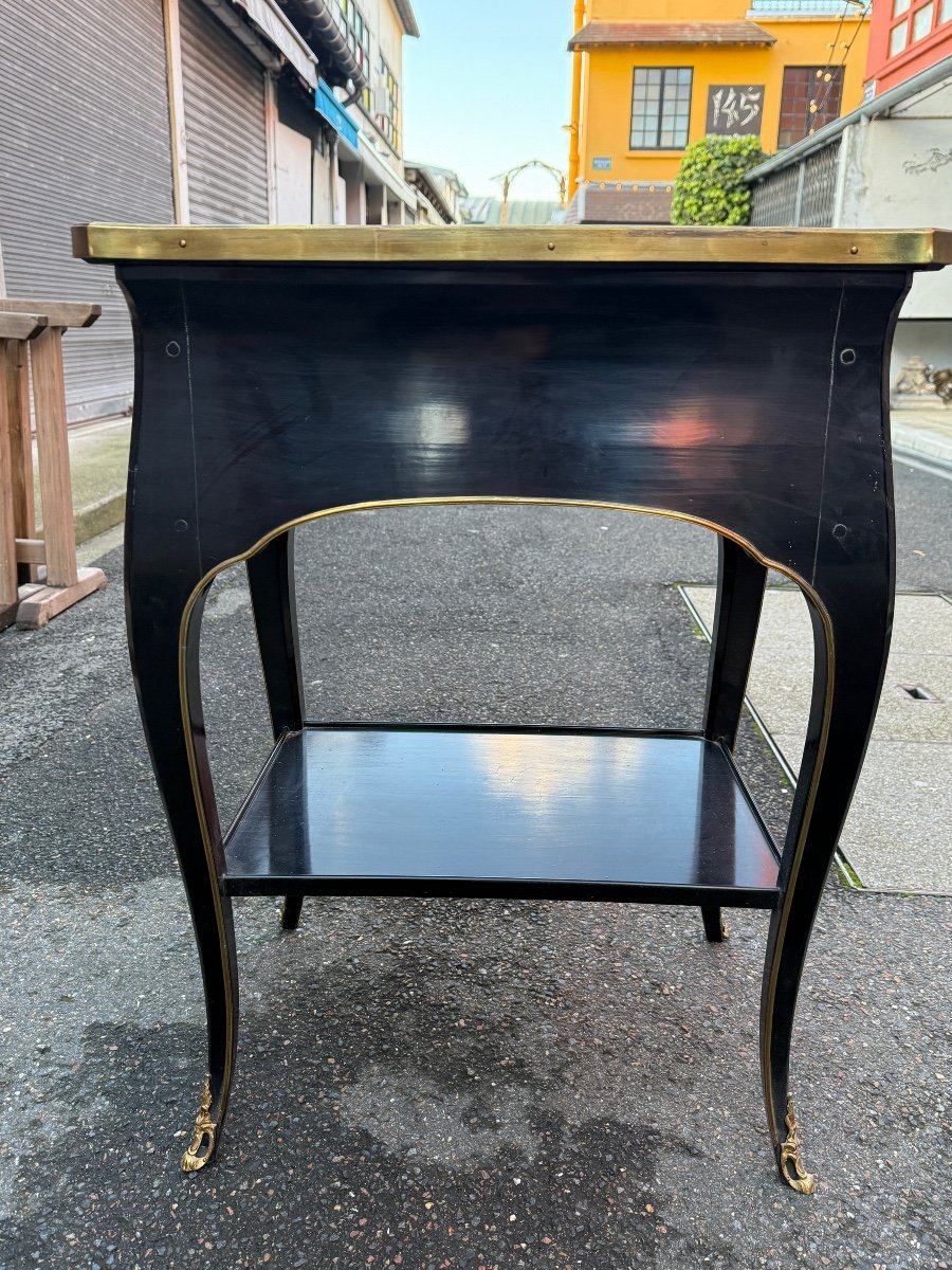 Pair Of Bedside Tables In Black Lacquered Wood And Breccia Marble, Louis XV Style - Height: 71 Cm. -photo-8