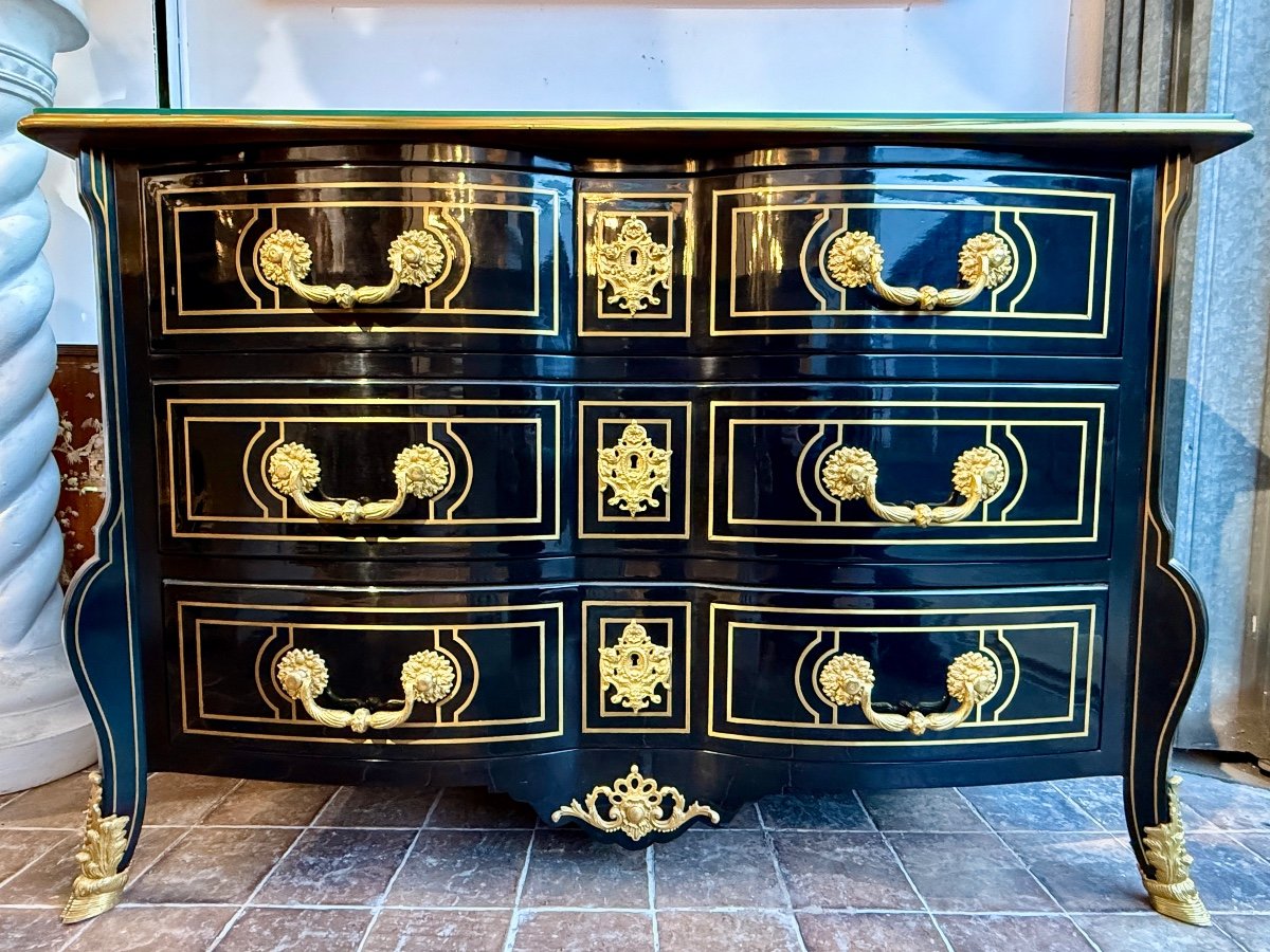 Commode Mazarine Dans Le Gout De La Maison Jansen De Style Louis XIV - Larg. 122,5 Cm. -photo-2