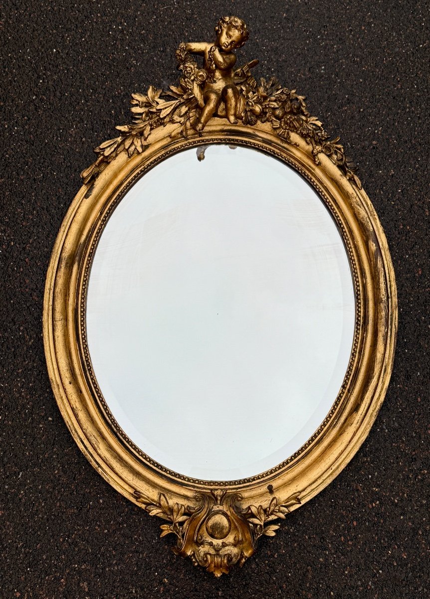 Important Miroir Oval En Bois Et Composition Dorés, Napoléon III - Haut. : 123 Cm. -photo-2