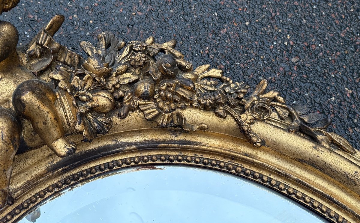 Important Miroir Oval En Bois Et Composition Dorés, Napoléon III - Haut. : 123 Cm. -photo-3