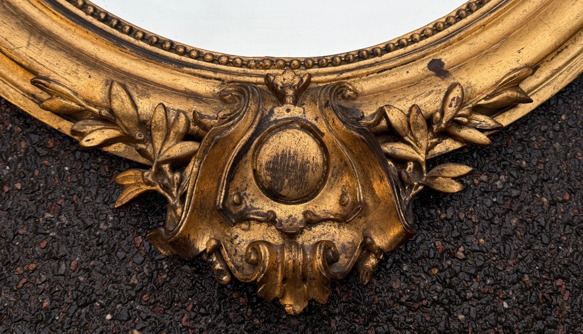 Important Miroir Oval En Bois Et Composition Dorés, Napoléon III - Haut. : 123 Cm. -photo-4