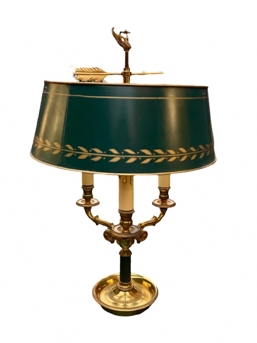 Lampe Bouillotte En Laiton Doré Et Tôle Peinte, Style Empire - Haut. : 56 Cm. 