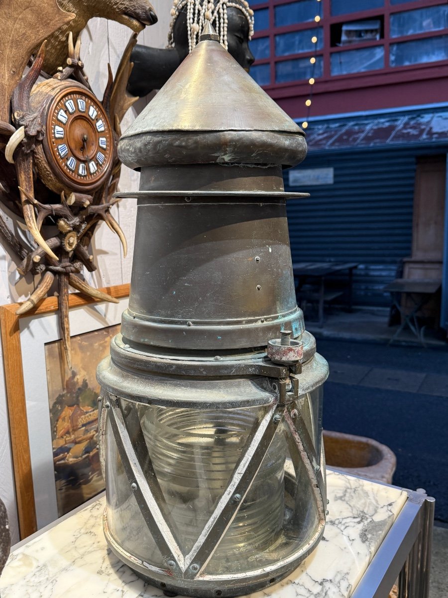 Important Lighthouse, Estuary Signal Light, Bronze And Glass Lantern - Height 72 Cm. -photo-2