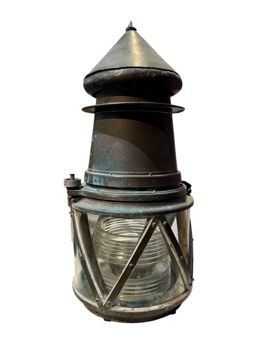 Important Lighthouse, Estuary Signal Light, Bronze And Glass Lantern - Height 72 Cm. 