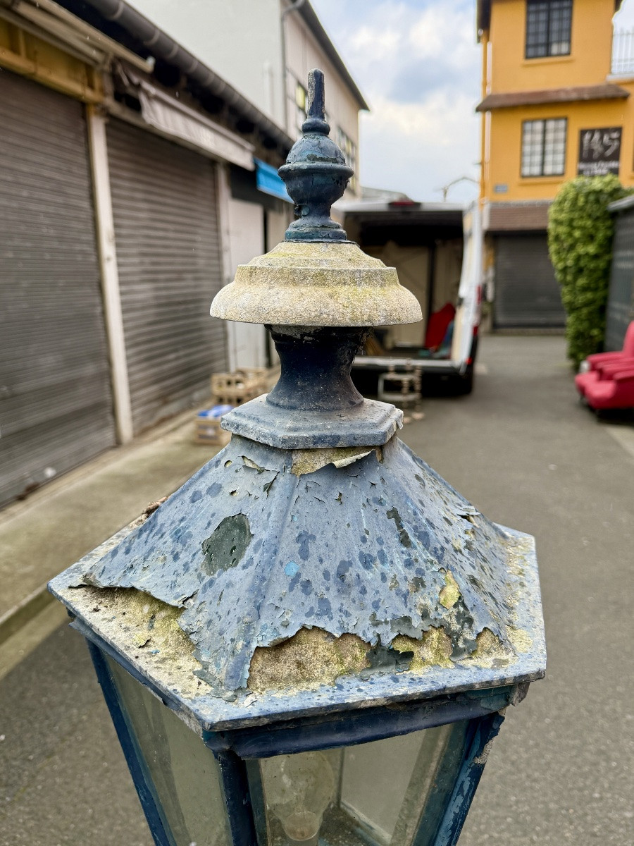 Napoleon III Lamppost In Cast Aluminum, The Lantern Supported By A Putto - H : 165 Cm.-photo-3