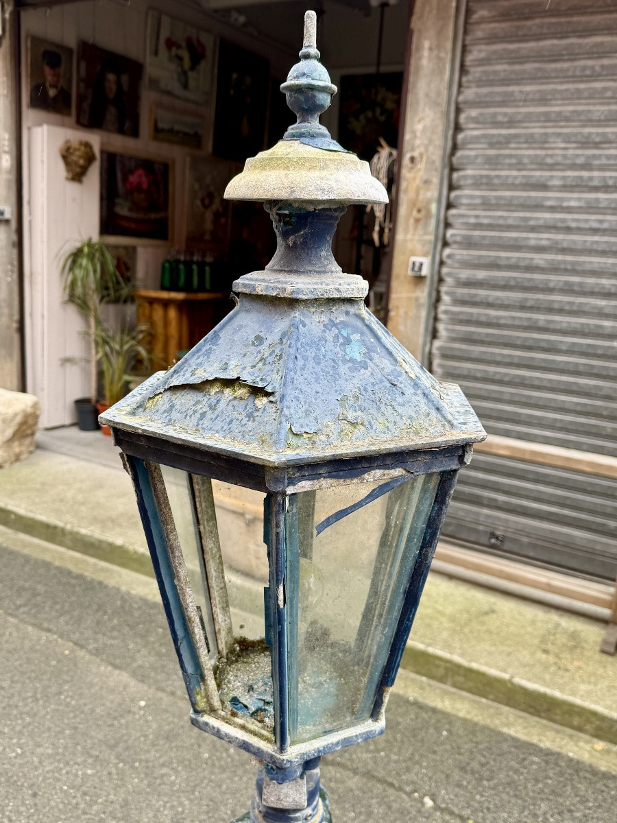 Napoleon III Lamppost In Cast Aluminum, The Lantern Supported By A Putto - H : 165 Cm.-photo-6