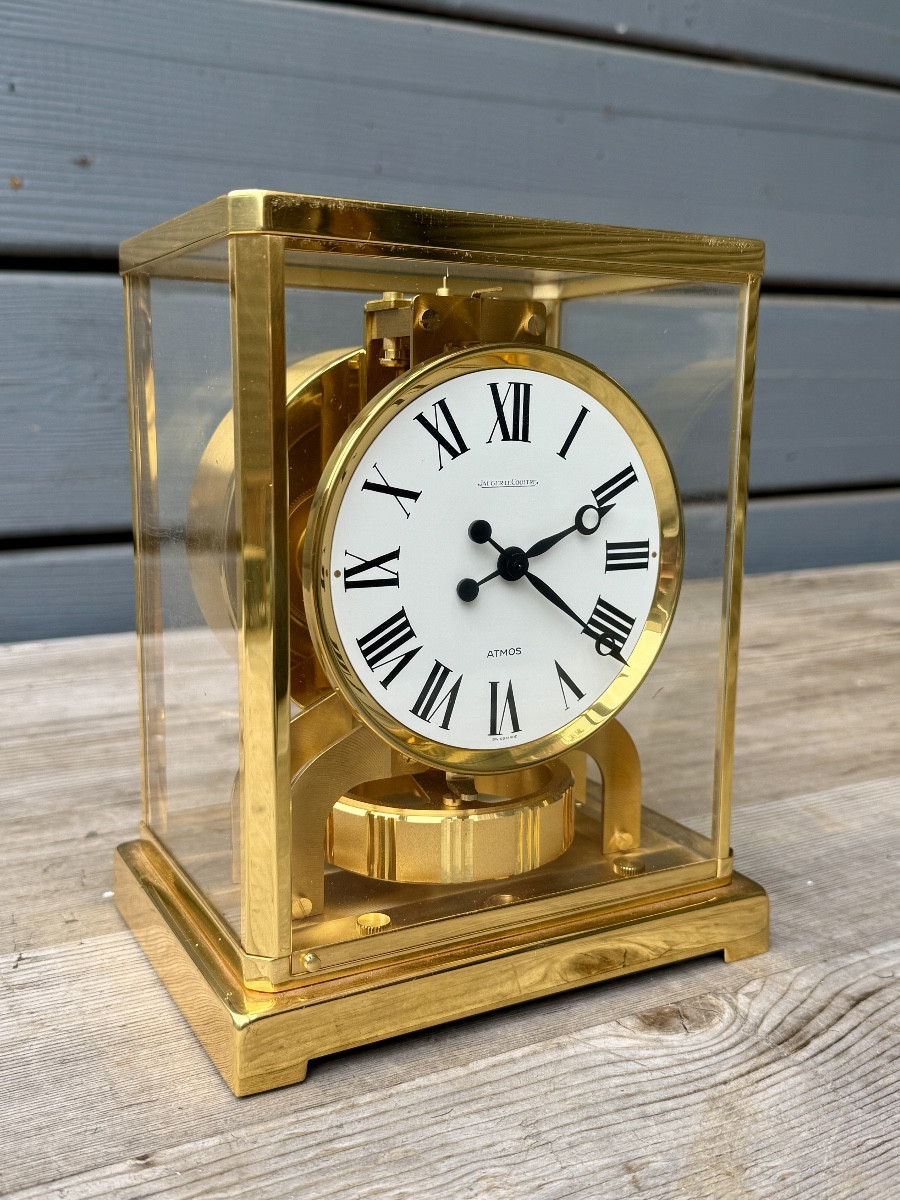 Jaeger Lecoultre - Cage Clock, Atmos Model, In Gilded Brass, Very Good Condition - H: 22.3 Cm. -photo-2