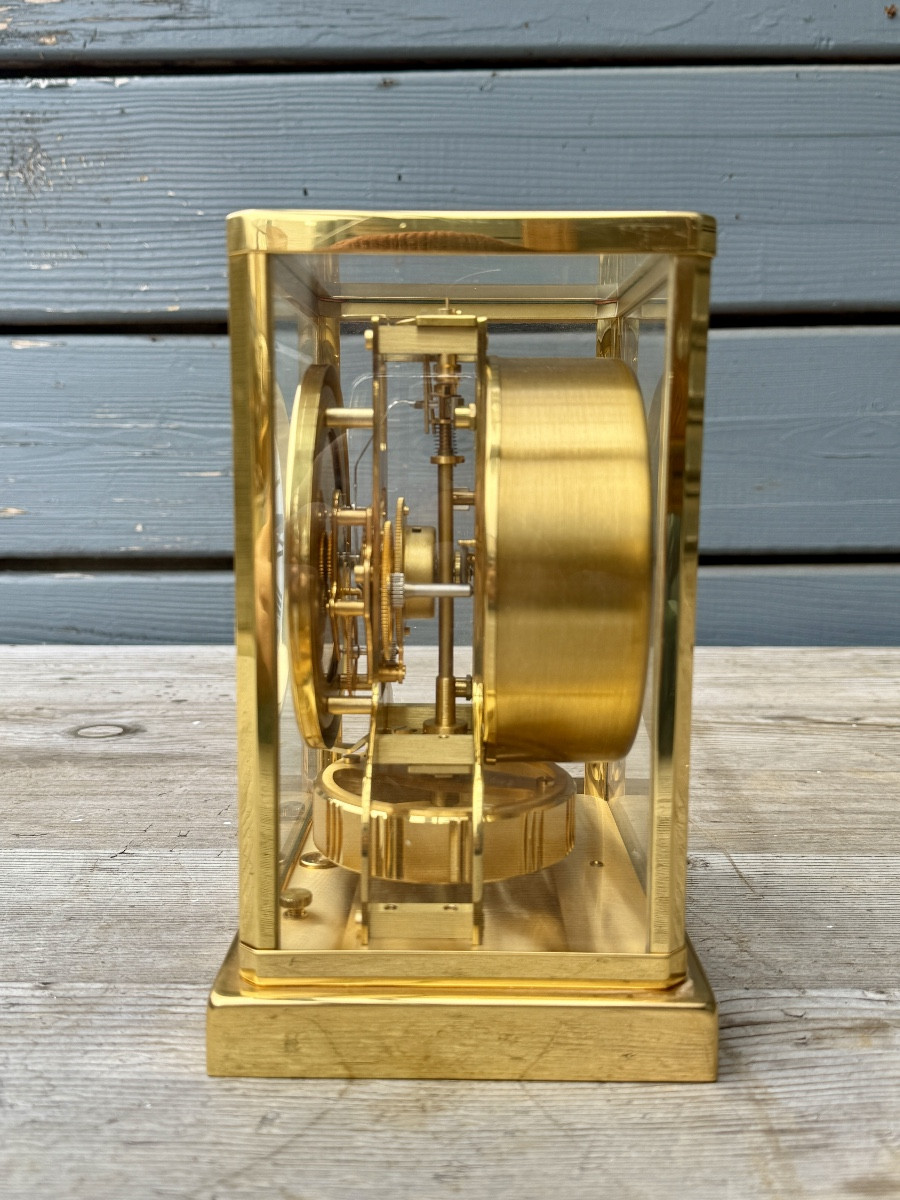 Jaeger Lecoultre - Cage Clock, Atmos Model, In Gilded Brass, Very Good Condition - H: 22.3 Cm. -photo-1