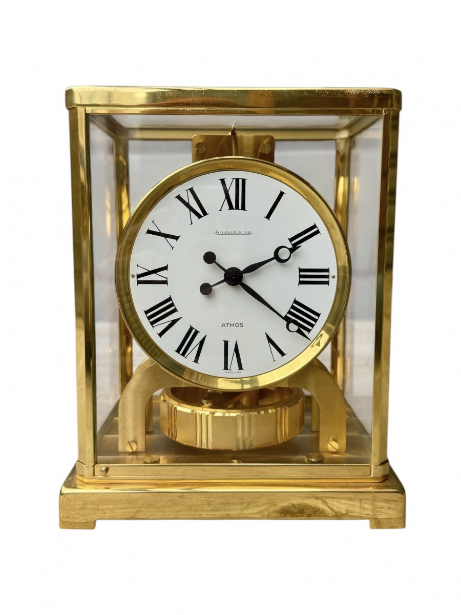 Jaeger Lecoultre - Cage Clock, Atmos Model, In Gilded Brass, Very Good Condition - H: 22.3 Cm. 