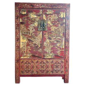 China - Important Red And Gold Lacquer Cabinet.