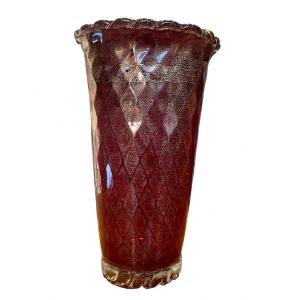 Murano - Vase Cornet Rouge Rubis et Or. 