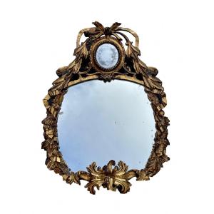 Louis XV Mirror In Golden Wood And Mercury Glass.