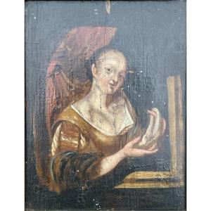 French School From The 18th Century - Elegant At Her Toilet, Oil On Panel.