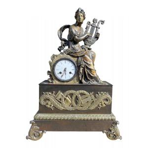 Restoration Clock Figuring Euterpe - H: 55 Cm. 