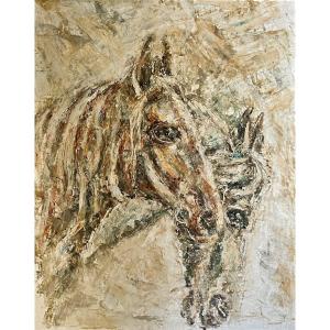 Francisco Arias - The Horses, Oil On Hardboard, Framed - H.: 59 Cm. 
