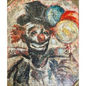 Francisco Arias - Le Clown, Huile Sur Isorel, Encadrée - H. : 59 Cm. 