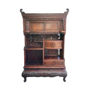 China - Exhibition Furniture In Richly Carved Native Wood, Late 19th Century. - H. 160 Cm