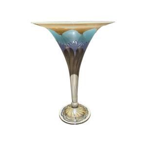 Vera Walther - Corole Vase In Iridescent Green, 1980s, Appears Condition - High. 34 Cm.