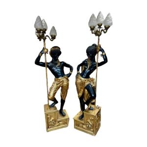 Couple De Nubiens Porte-torchères, Ateliers Arp - Haut. : 190 Cm. 