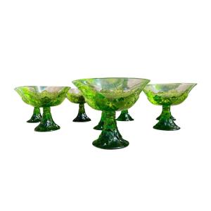 Saint-louis France, Set Of Eight Crystal Bowls Decorated With Vine Leaves.