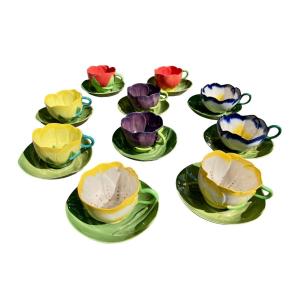 Mustardseed & Moonshine, A Set Of Ten Teacups And Saucers Depicting Pansies. 