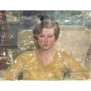 École Française Des Années 1920, Portrait De Garçonne, Huile Sur Toile - Larg. : 65 Cm. 