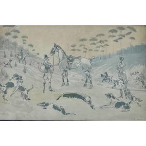 De Monteil (20th Century), The Hunt, Watercolor On Paper - Width: 45 Cm.  