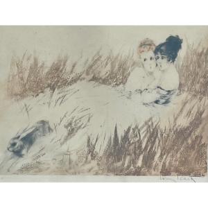 Louis Icart (1888-1950), Two Friends Frightened By A Rabbit, Numbered And Signed Lithograph.