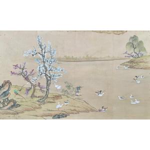 China, Important Ink And Gouache On Silk, Early 20th Century - Width: 200 Cm. 