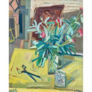 Gilbert Corsia (1915-1985), Still Life, Oil On Hardboard - High. : 74 Cm. 