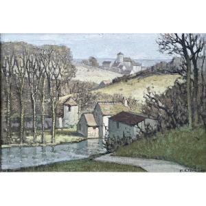 Félix Raoul Etève (1902-1967), Châtel-censoir, 1944, Huile Sur Toile - Larg : 55,5 Cm.