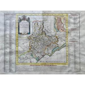 18th Century Map Of The Diocese Of Béziers According To Guillaume De l'Isle - Width: 77 Cm. 