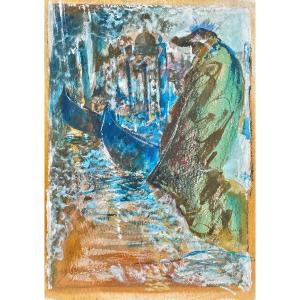 Gaspare Da Brescia (1955), The Gondolier, Mixed Media On Paper.