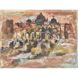 Gaspare Da Brescia (1955), St. Mark's Basilica In Venice, Mixed Media On Paper. 