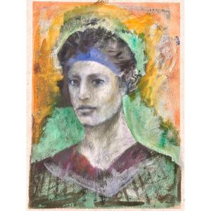 Gaspare Da Brescia (1955), Portrait Of A Young Man With A Headdress, Mixed Media On Paper.