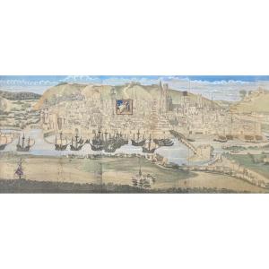 The Great View Of Rouen After Jacques Le Lieur - Enhanced Engraving - Width: 124.5 Cm. 