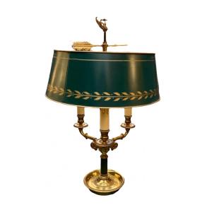 Bouillotte Lamp In Gilded Brass And Painted Sheet Metal, Empire Style - Height: 56 Cm. 