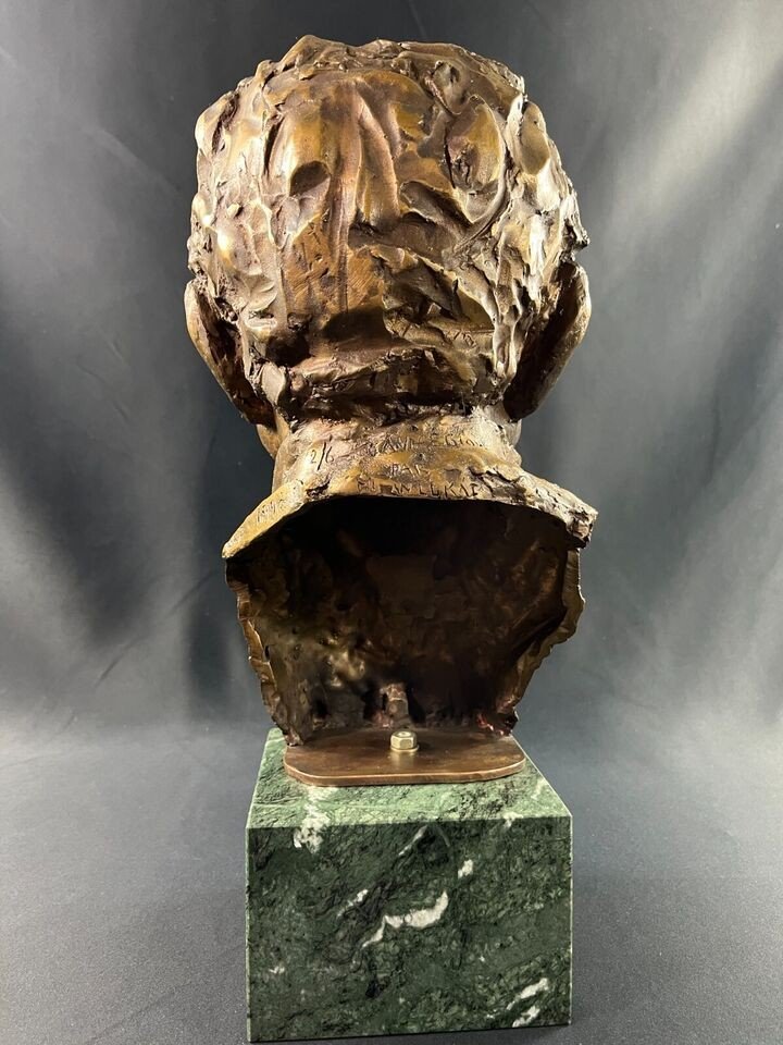 Large Numbered Dated Bust Patinated Bronze On Green Marble Base Signed Milan Lukac-photo-4