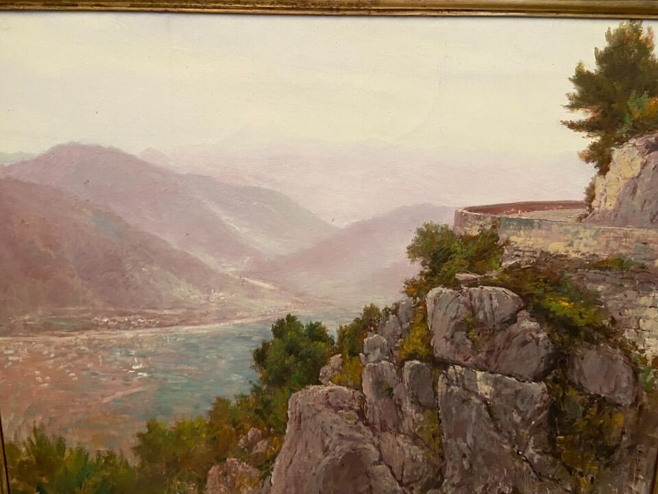 Painting Francesco Felippini 1853-1895 View Route Grande Corniche Nice Menton-photo-2