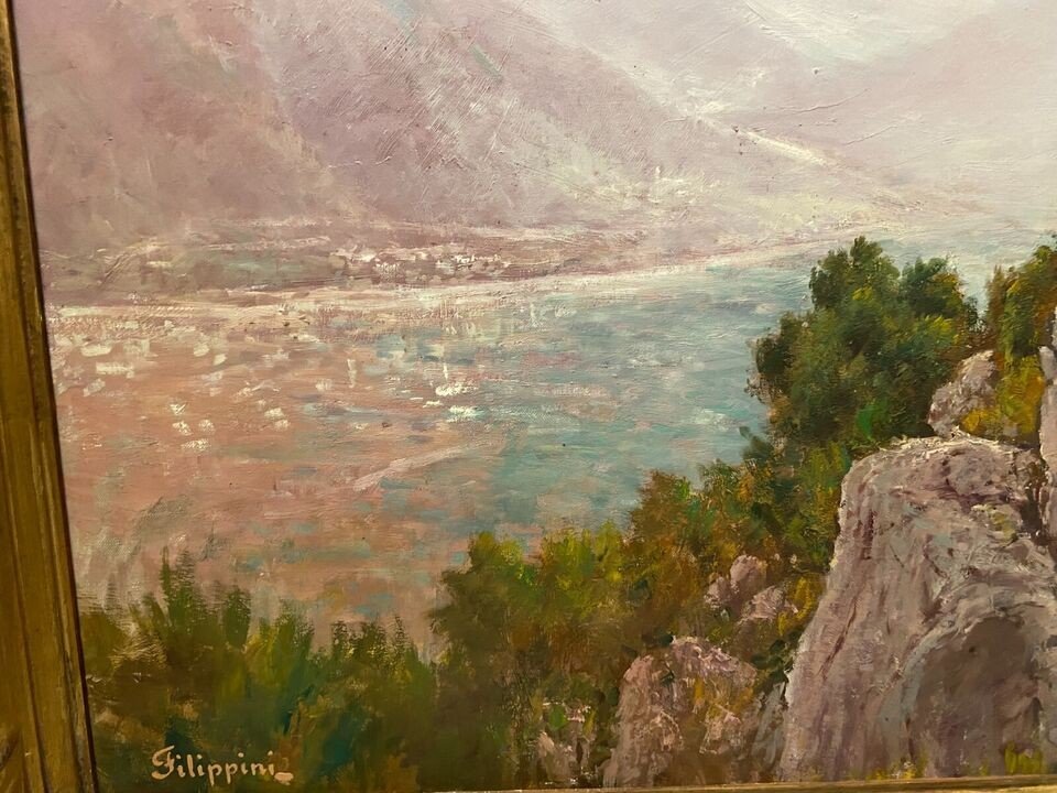 Painting Francesco Felippini 1853-1895 View Route Grande Corniche Nice Menton-photo-3